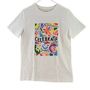 Cat & Jack White "Celebrate" Short Sleeve Graphic T-Shirt Sz XXL